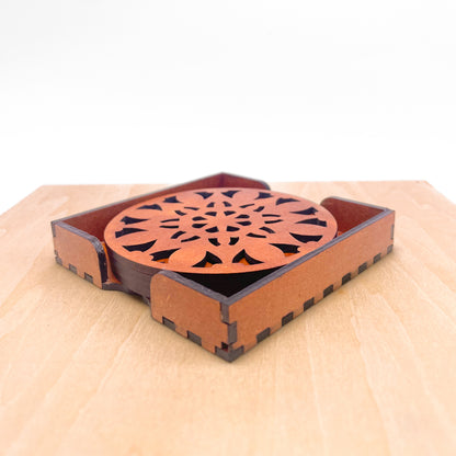 Wooden Navadash Mandala Coasters with Holder