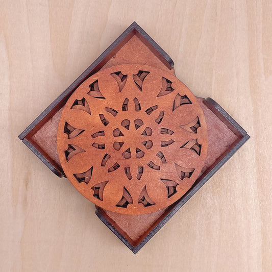 Mandala Art Coasters-Navadash Wooden-Honey Maple