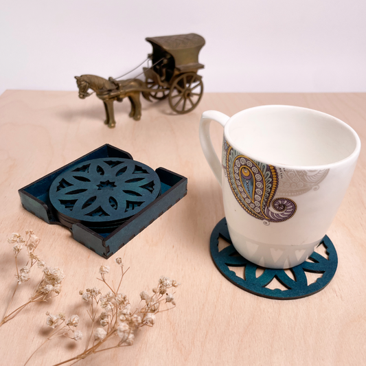 Wooden Pancha Mandala Coasters with Holder