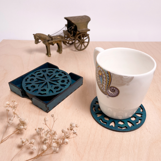 Wooden Shat Mandala Coasters with Holder