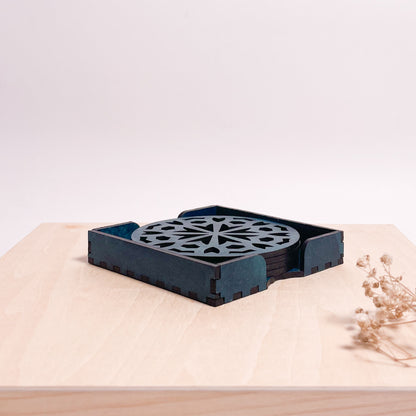 Mandala Art Coasters-Shata Wooden-Indigo