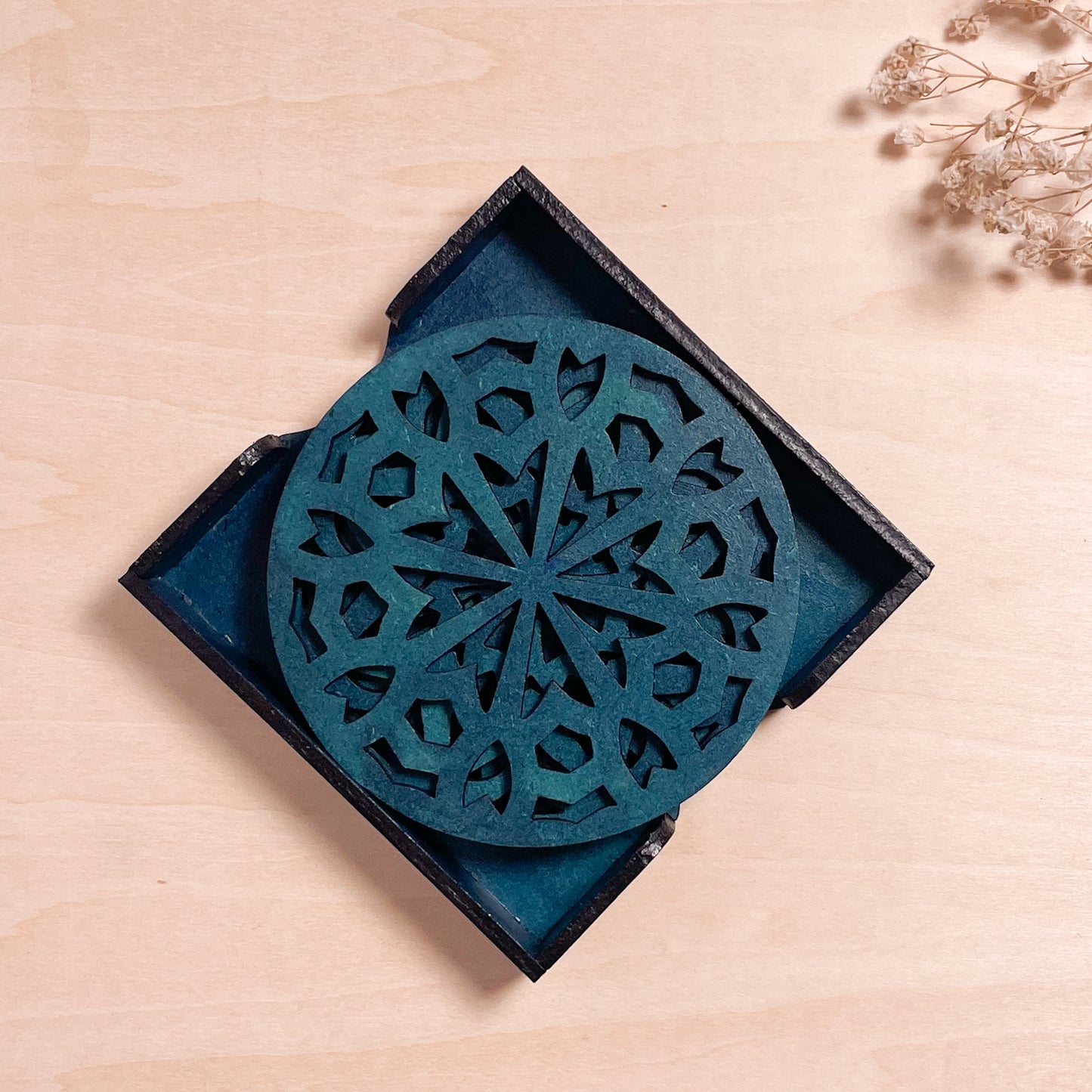 Mandala Art Coasters-Shata Wooden-Indigo