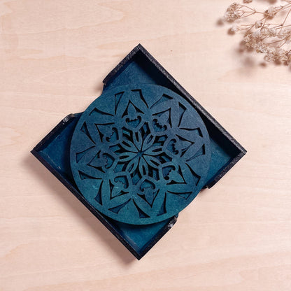 Mandala Art Coasters-Ashta Wooden-Indigo