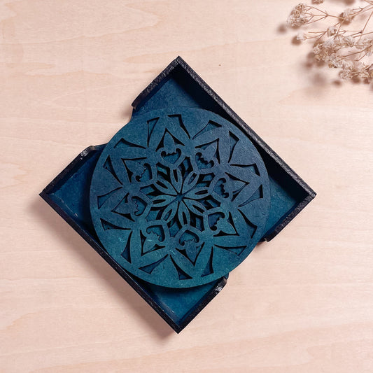 Mandala Art Coasters-Ashta Wooden-Indigo