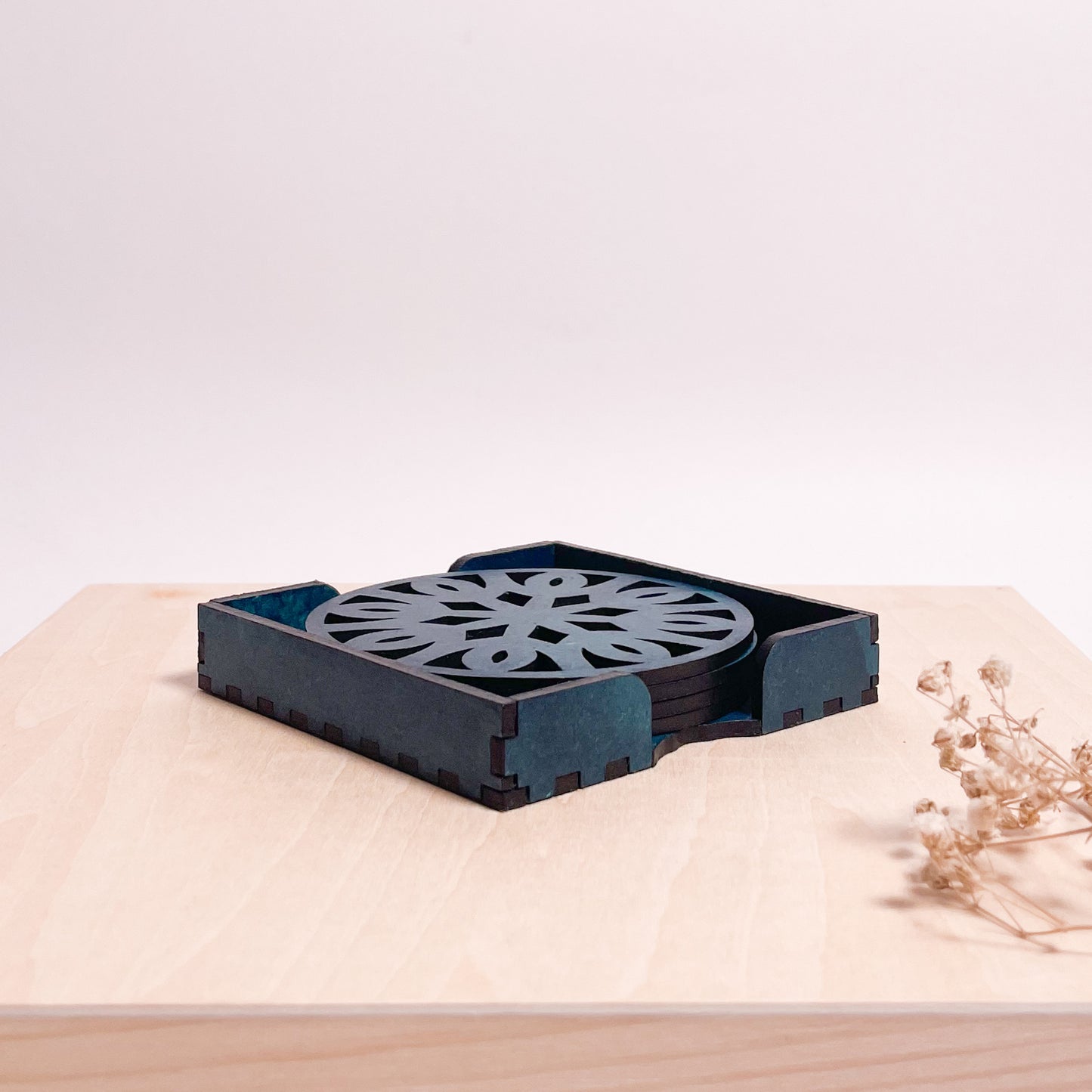 Mandala Art Coasters-Trayodash Wooden-Indigo