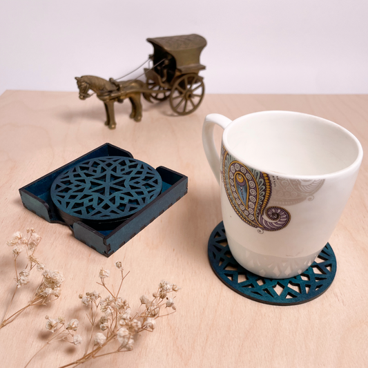 Wooden Chaturdash Mandala Coasters with Holder