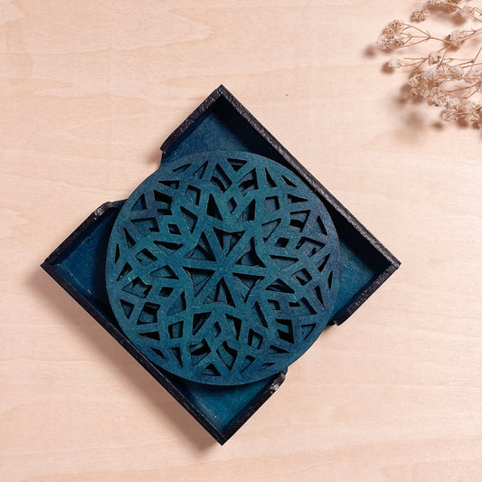 Mandala Art Coasters-Chaturdash Wooden-Indigo