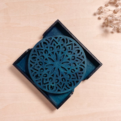 Wooden Panchadash Mandala Coasters with Holder