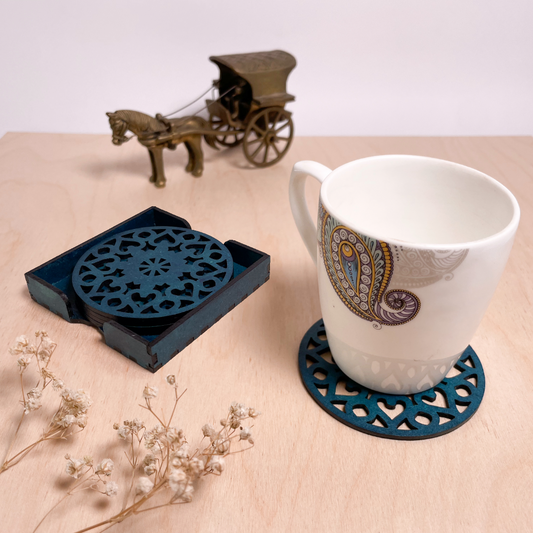 Wooden Saptadash Mandala Coasters with Holder