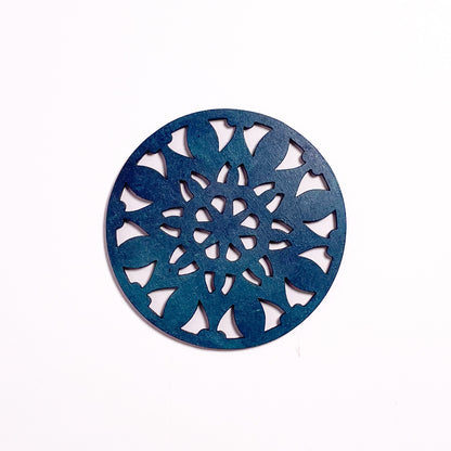 Wooden Navadash Mandala Coasters with Holder