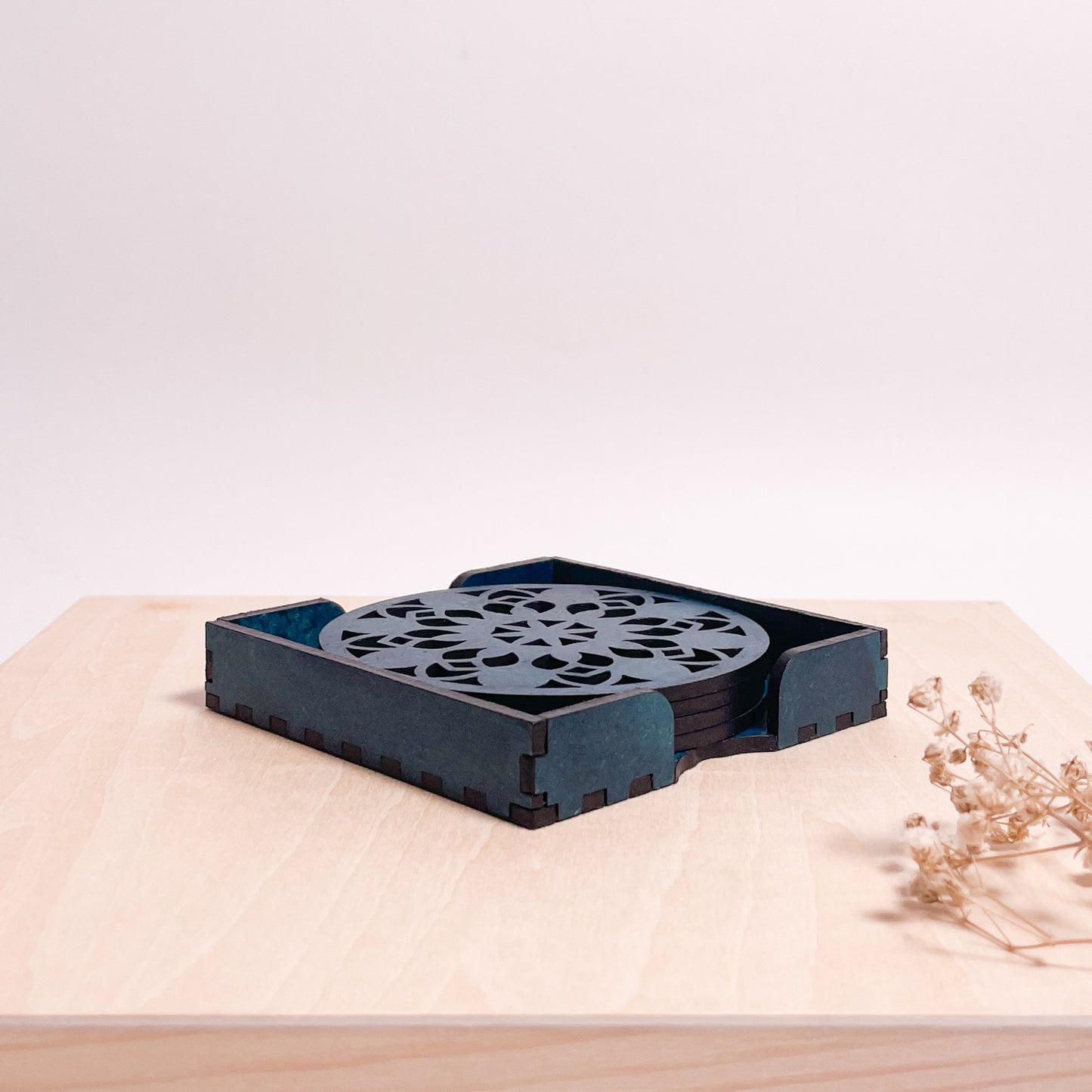 Mandala Art Coasters-Vimsati Wooden-Indigo