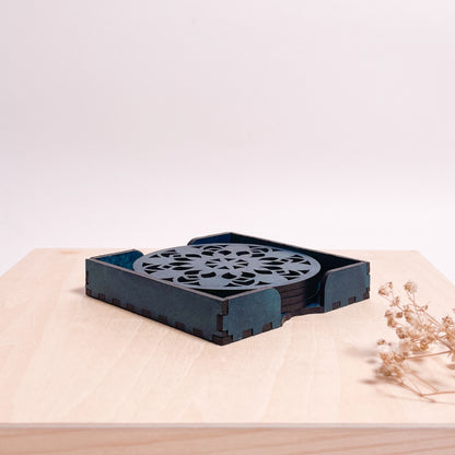 Mandala Art Coasters-Vimsati Wooden-Indigo
