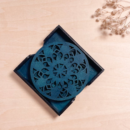 Mandala Art Coasters-Vimsati Wooden-Indigo
