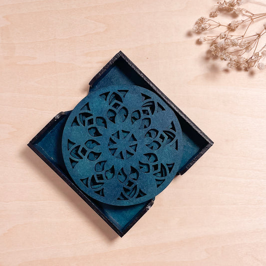 Mandala Art Coasters-Vimsati Wooden-Indigo