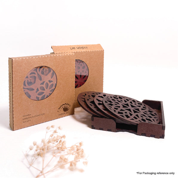 Wooden Ekaadash Mandala Coasters with Holder