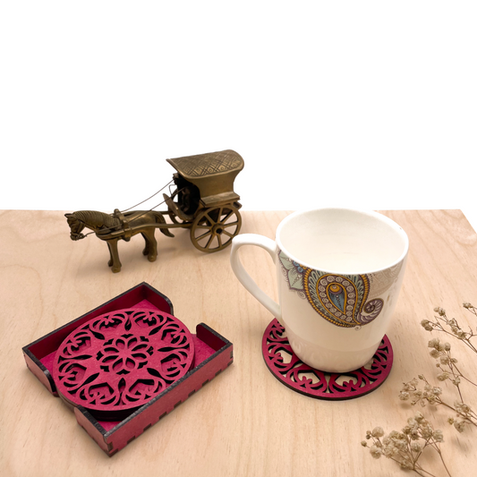Wooden Ekam Mandala Coasters with Holder