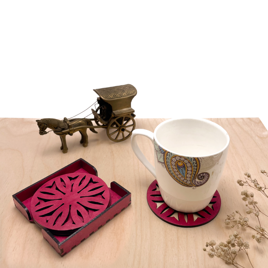 Mandala Art Coasters-Dwe Wooden-Pink