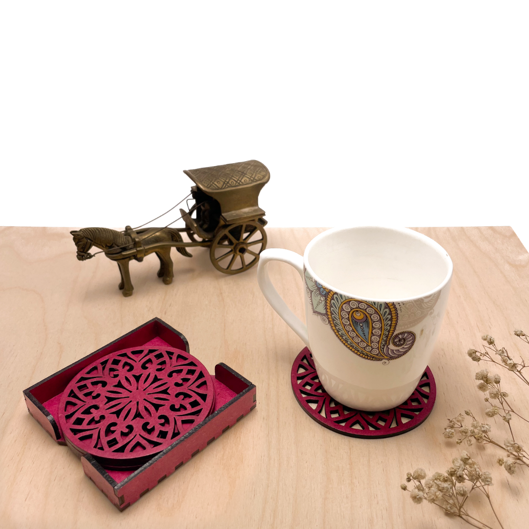 Mandala Art Coasters-Treeni Wooden-Pink