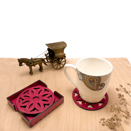 Wooden Pancha Mandala Coasters with Holder