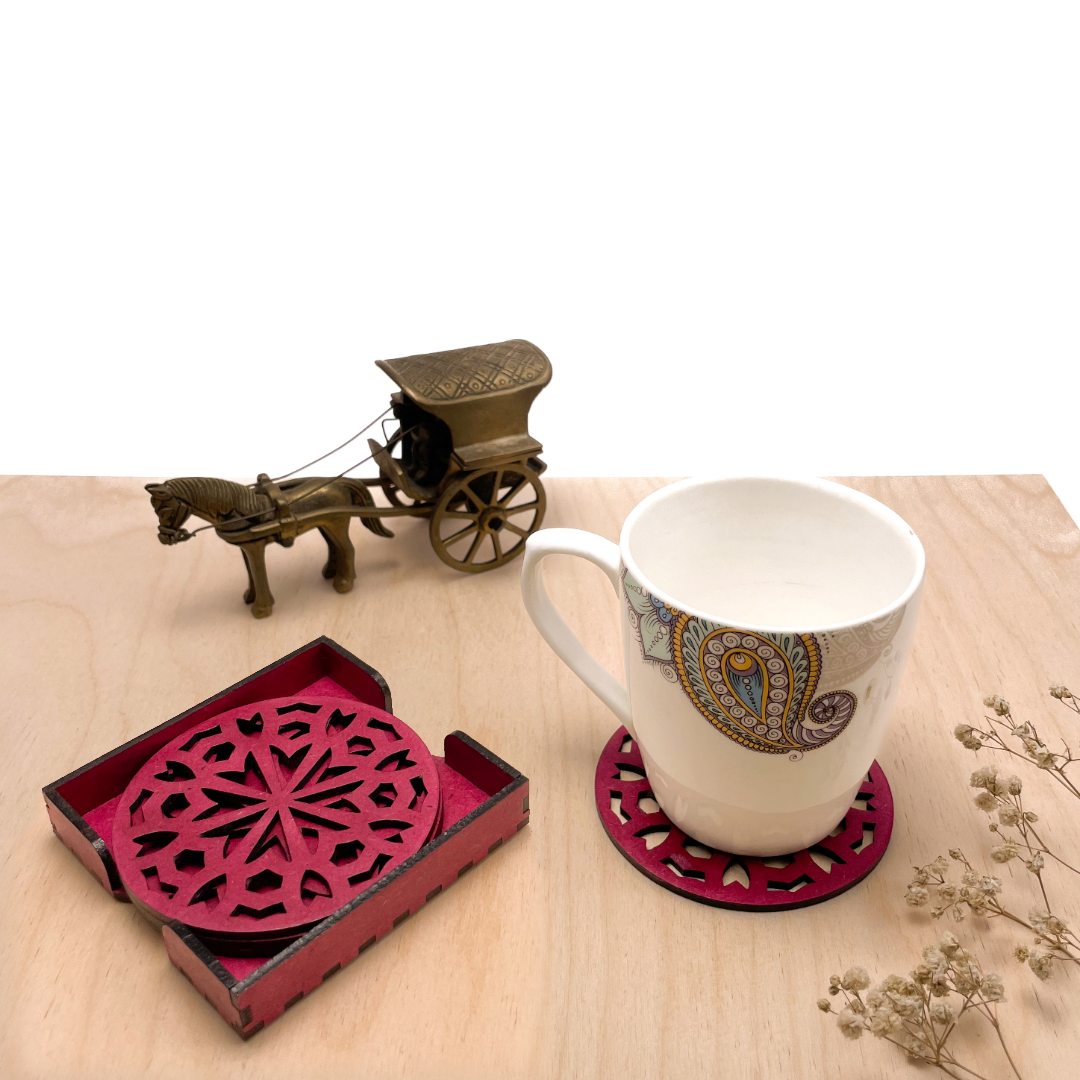 Mandala Art Coasters-Shata Wooden-Pink
