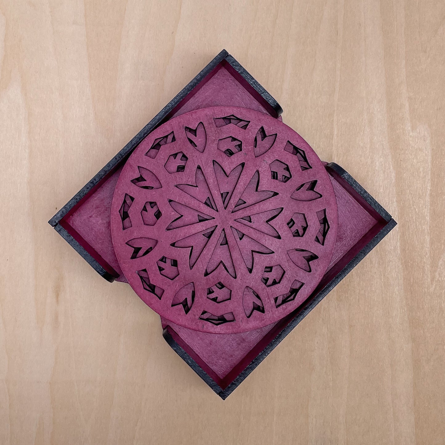 Mandala Art Coasters-Shata Wooden-Pink