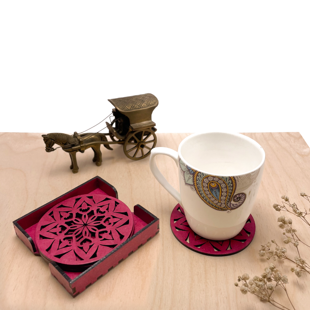 Mandala Art Coasters-Ashta Wooden-Pink