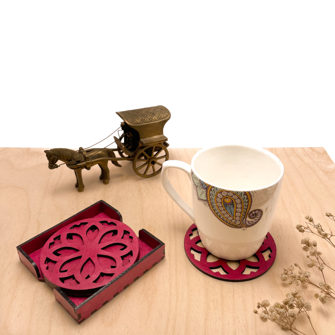 Mandala Art Coasters-Nava Wooden-Pink