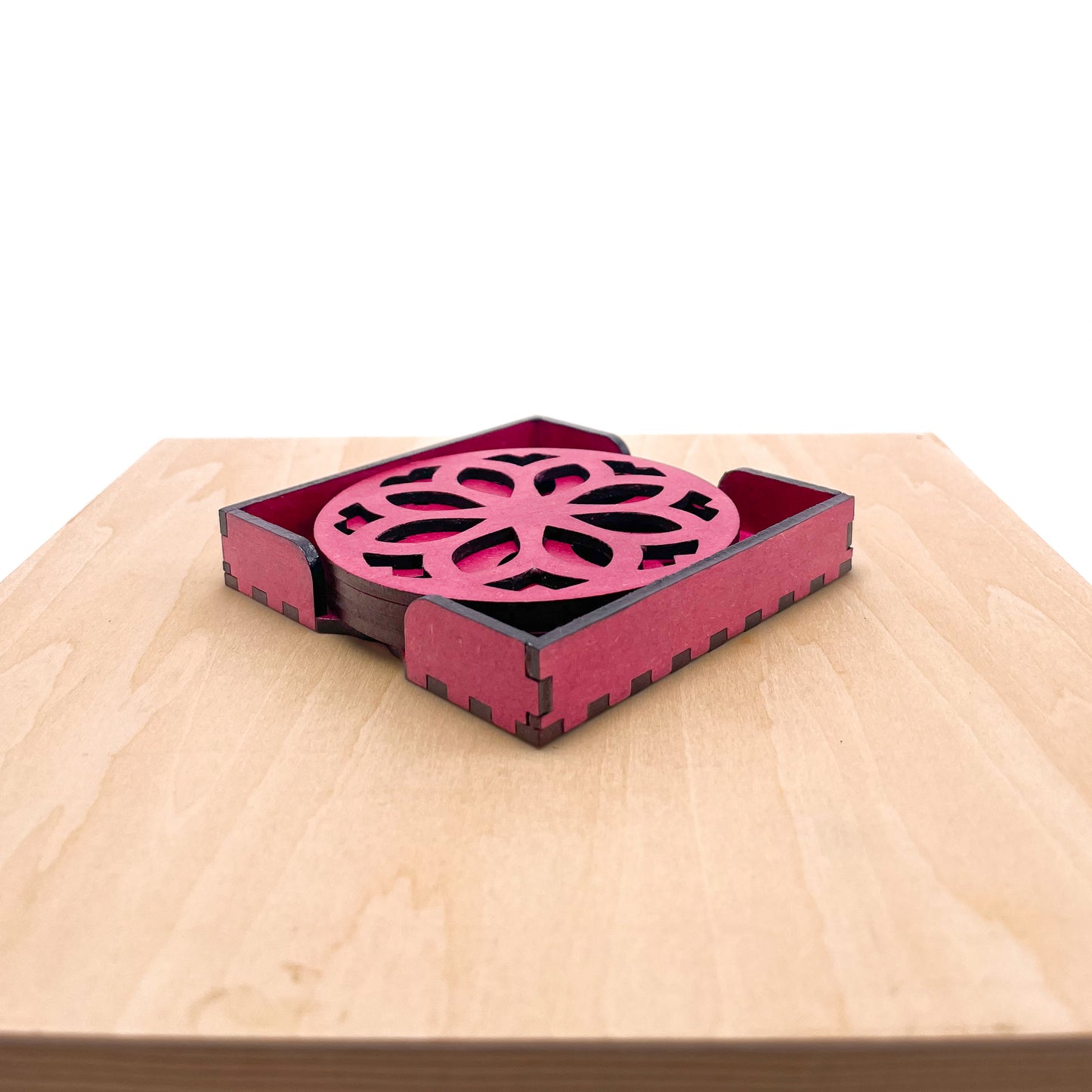 Mandala Art Coasters-Nava Wooden-Pink