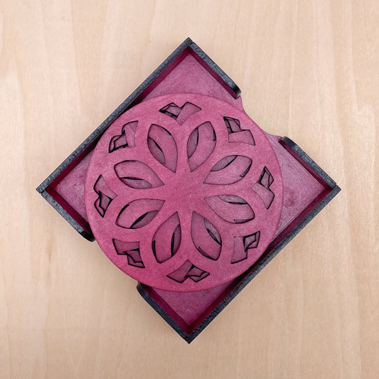 Mandala Art Coasters-Nava Wooden-Pink