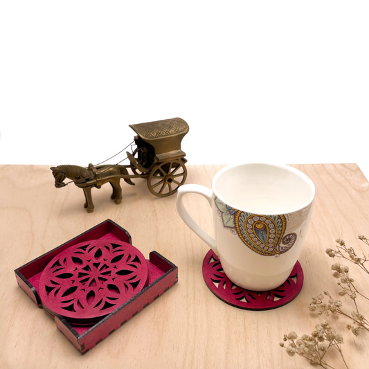 Wooden Ekaadash Mandala Coasters with Holder