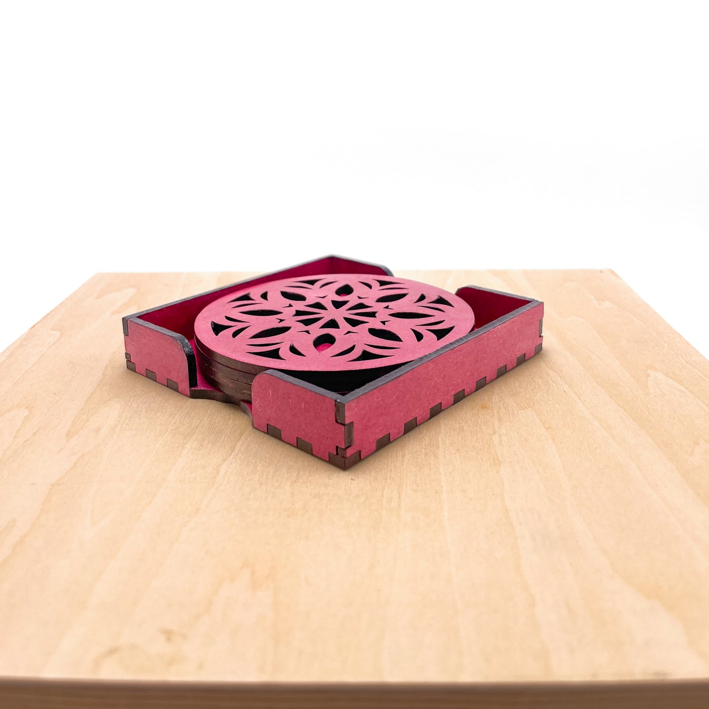Wooden Ekaadash Mandala Coasters with Holder