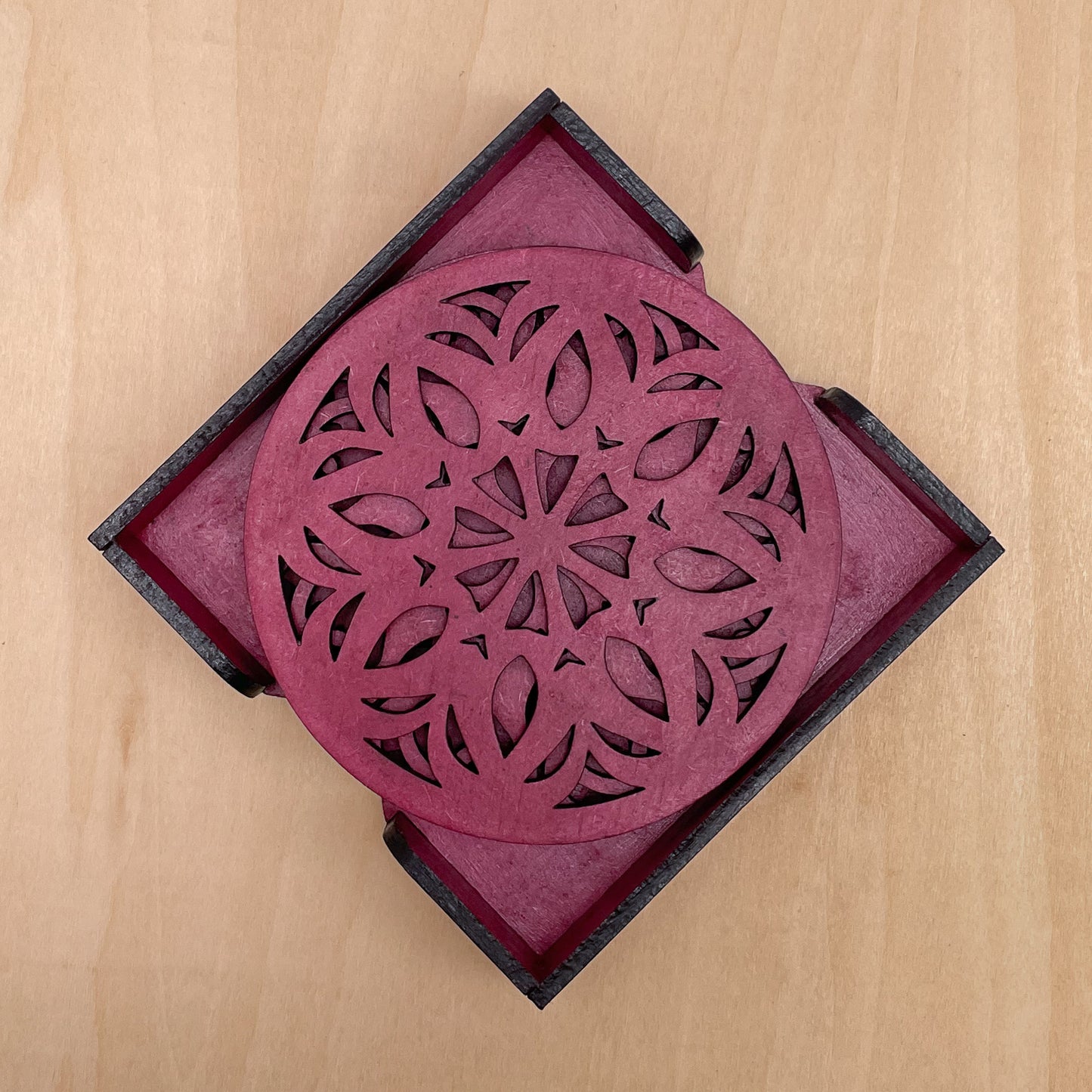 Wooden Ekaadash Mandala Coasters with Holder