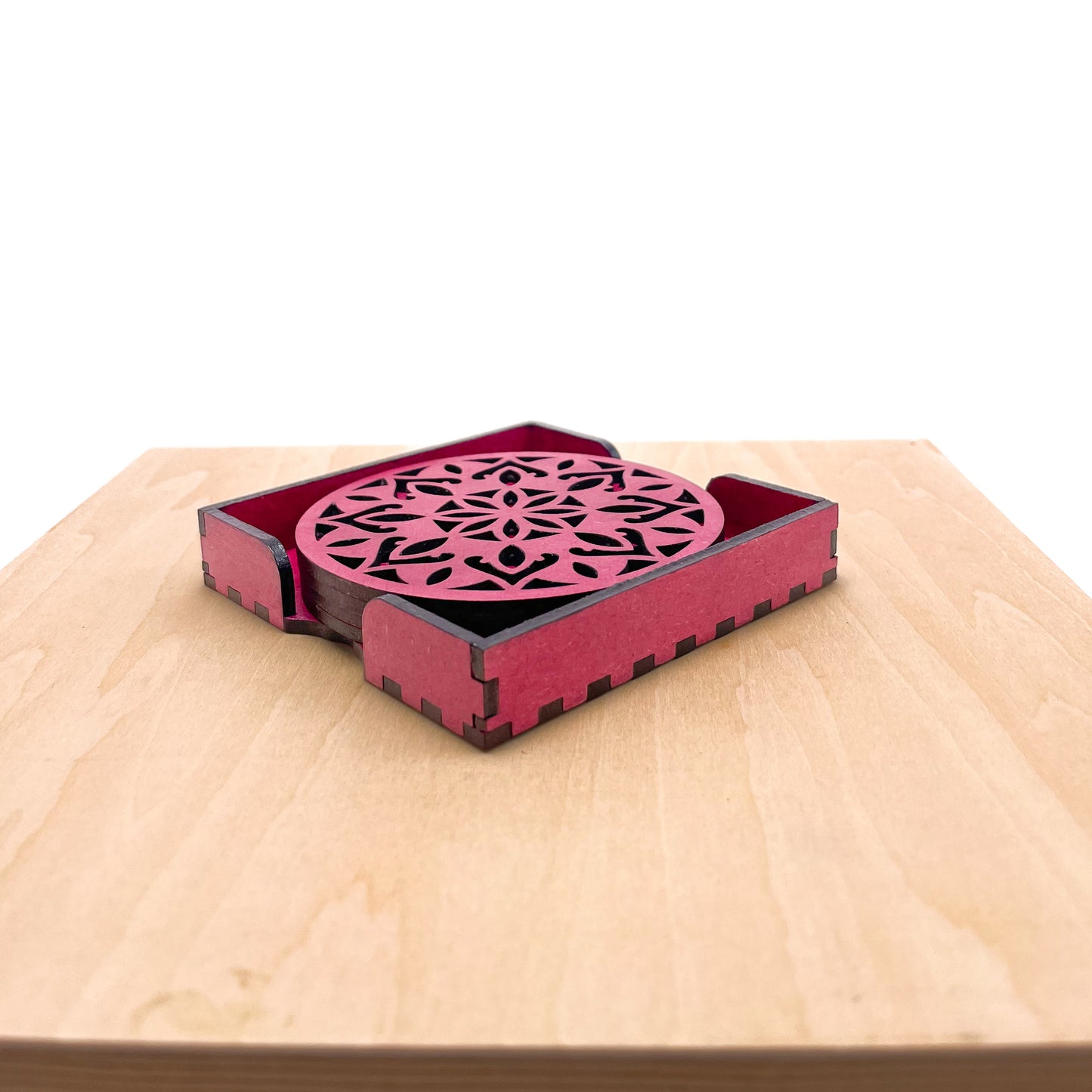 Wooden Dvaadash Mandala Coasters with Holder