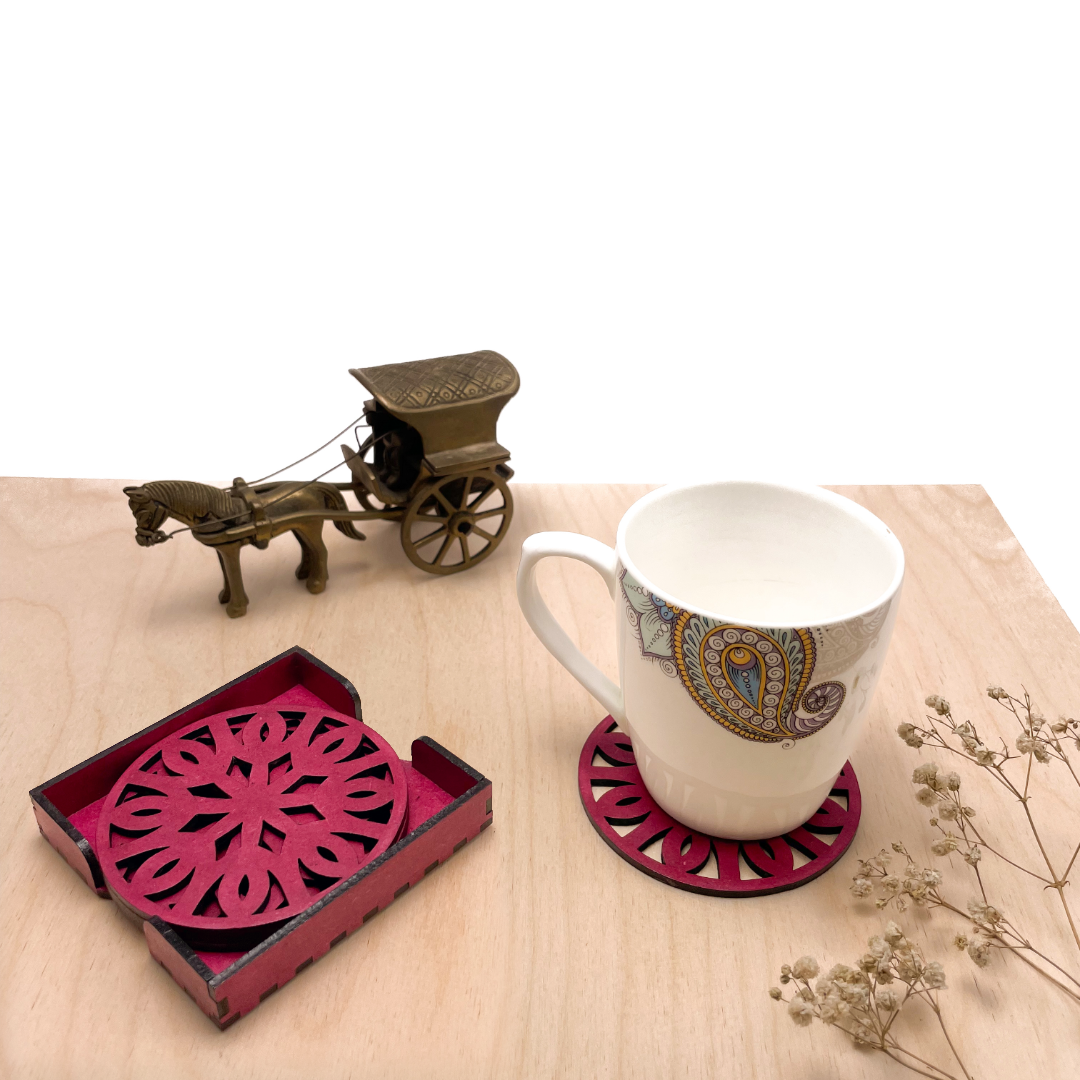 Mandala Art Coasters-Trayodash Wooden-Pink