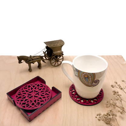 Mandala Art Coasters-Chaturdash Wooden-Pink