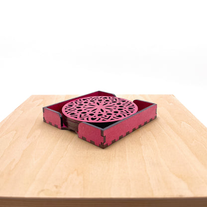 Wooden Panchadash Mandala Coasters with Holder