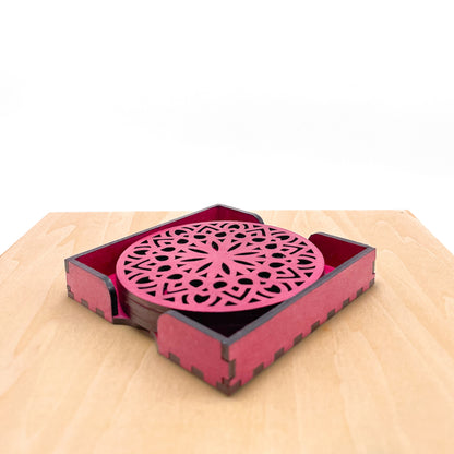 Wooden Panchadash Mandala Coasters with Holder