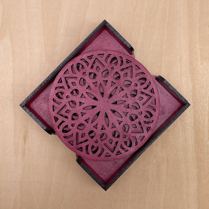 Wooden Panchadash Mandala Coasters with Holder