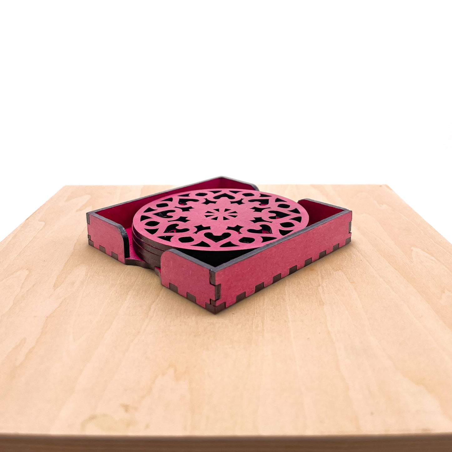 Wooden Saptadash Mandala Coasters with Holder