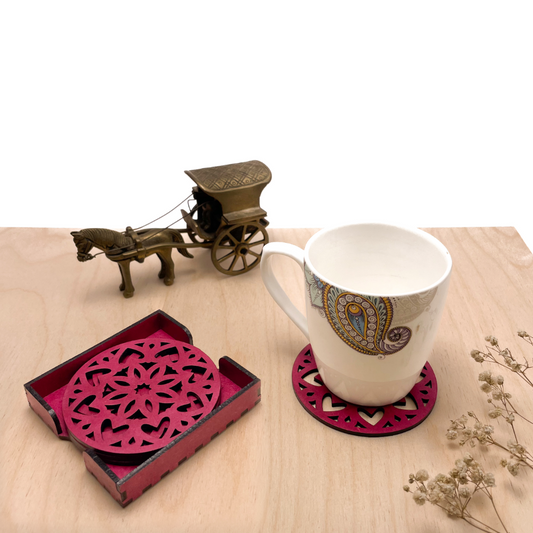 Wooden Ashtadash Mandala Coasters with Holder