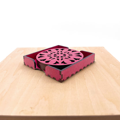 Wooden Navadash Mandala Coasters with Holder