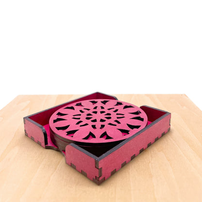 Wooden Navadash Mandala Coasters with Holder