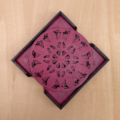 Wooden Navadash Mandala Coasters with Holder
