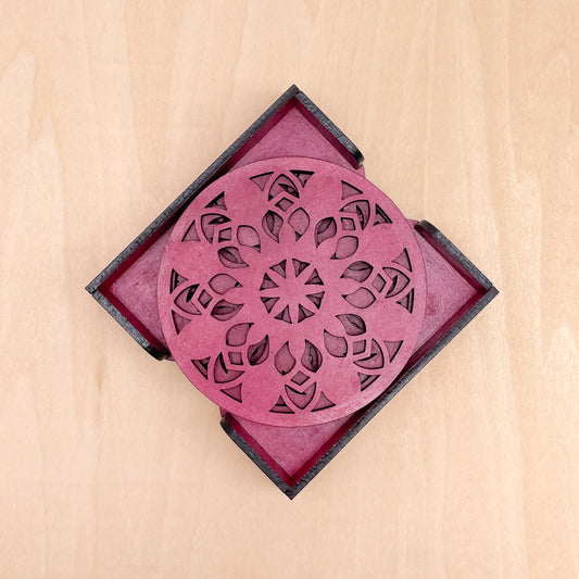 Mandala Art Coasters-Vimsati Wooden-Pink