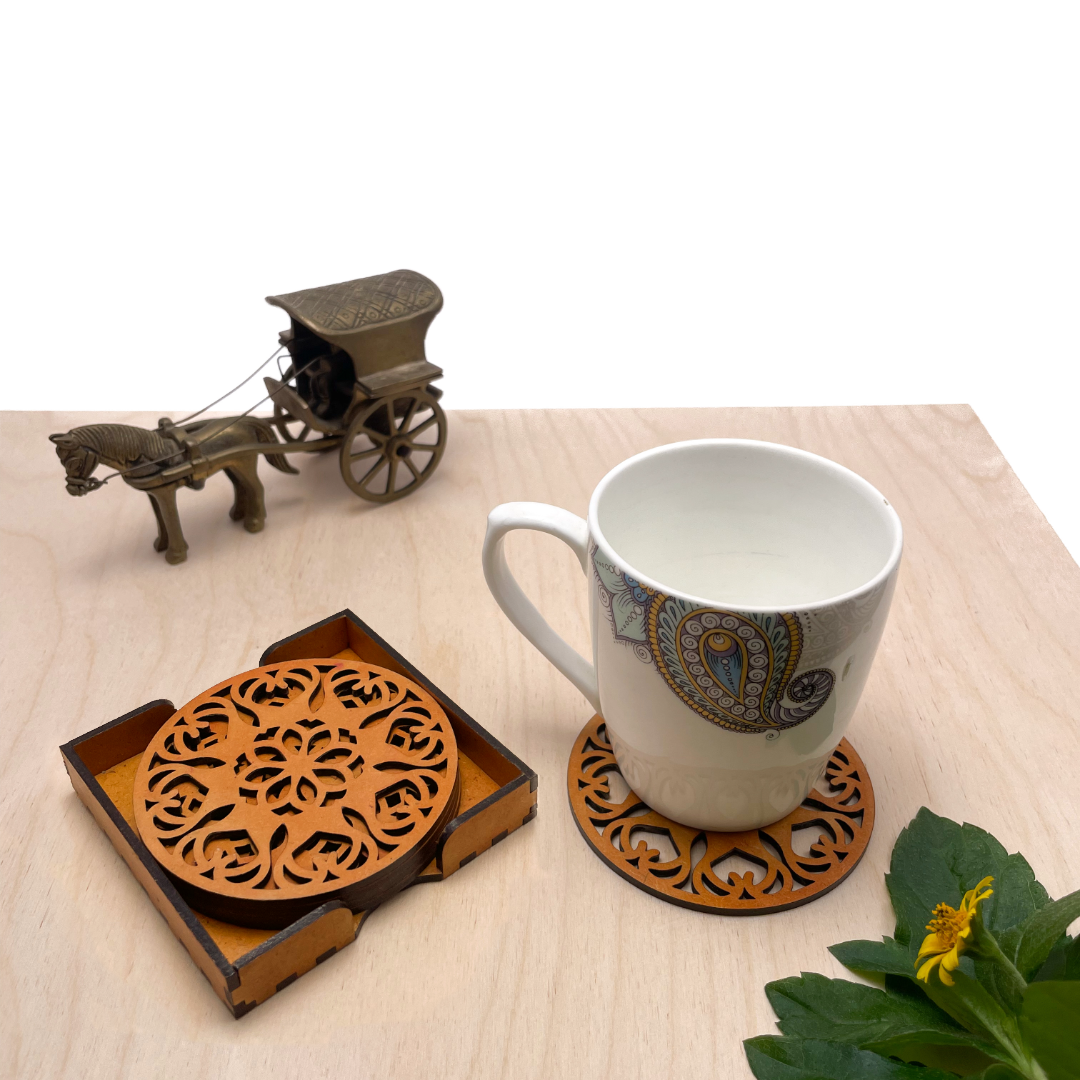Mandala Art Coasters-Ekam Wooden-Red Cedar