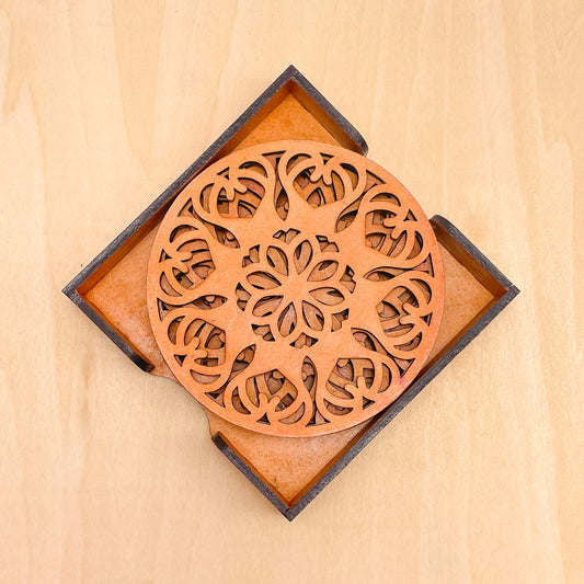 Mandala Art Coasters-Ekam Wooden-Red Cedar