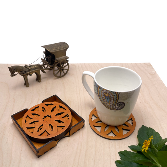 Wooden Pancha Mandala Coasters with Holder