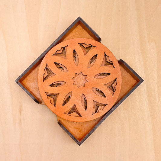 Mandala Art Coasters-Pancha Wooden-Red Cedar