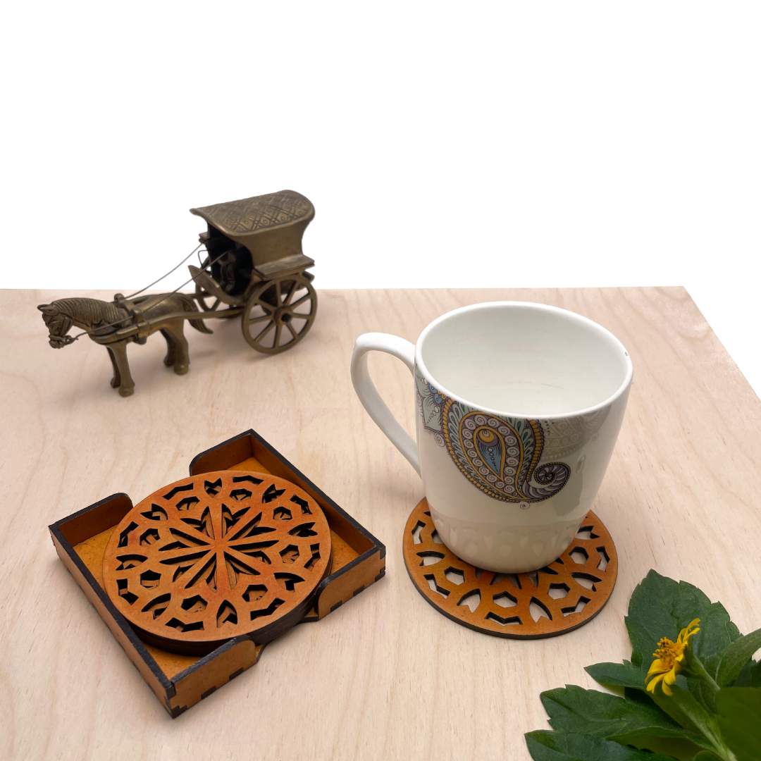 Mandala Art Coasters-Shata Wooden-Red Cedar