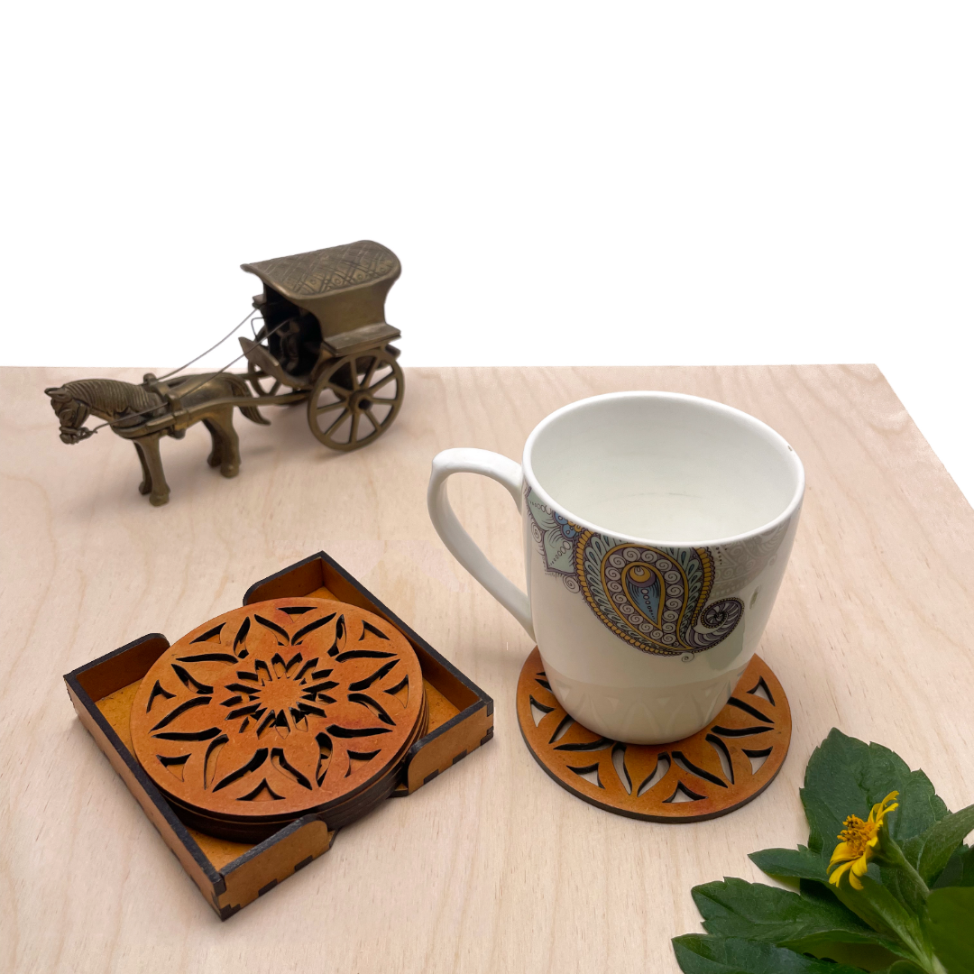 Mandala Art Coasters-Sapta Wooden-Red Cedar